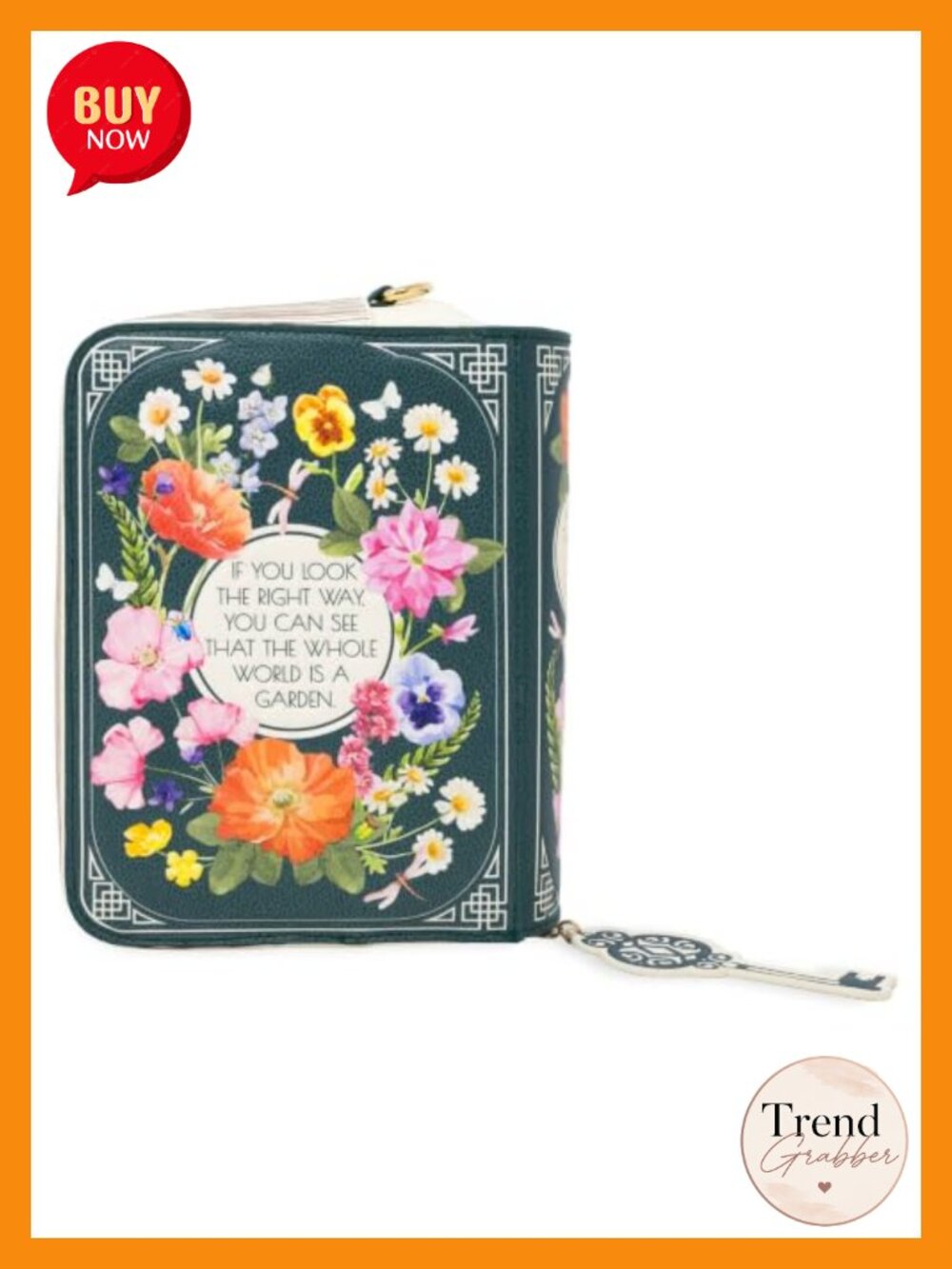 Vegan Leather Book Shaped Crossbody Bag with Floral Pattern - Picture 3 of 6